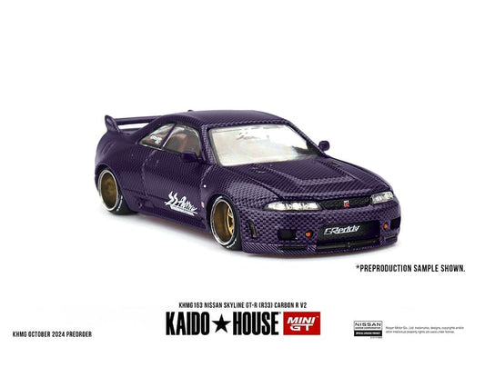 Kaido House x Mini GT 1:64 Nissan Skyline GT-R (R33) Active Carbon R V2 – Carbón morado